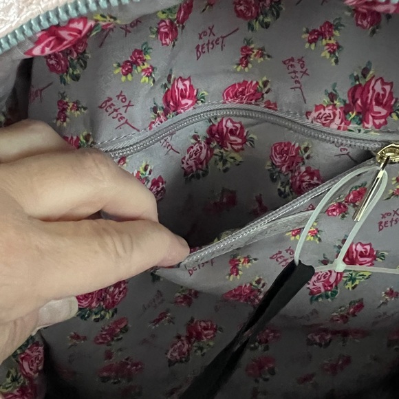 Betsey Johnson Pink and Gray True to Your Heart Quilted Backpack Diaper Bag - Picture 9 of 15